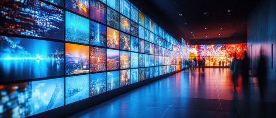 Wall of digital displays in vibrant colors