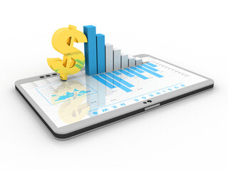 Poster - 3d rendering Stock market online business concept. business Graph with dollar sign in mobile phone
