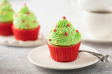 Wall Mural - Homemade cupcakes with whipped cream for Holidays