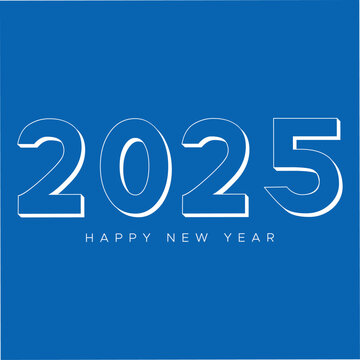 happy new year 2025 letter art with blue background. 
