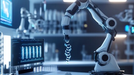 Poster - Advanced robotic arm in a modern laboratory setting showcasing precision and innovation.