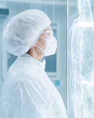 Aufkleber - Futuristic Medical Lab Scientist Analyzing Data on Holographic Display