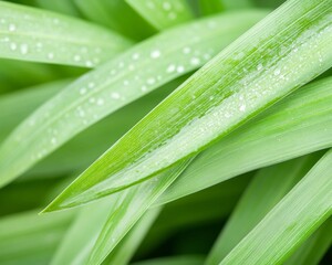 Poster - Dew-Kissed Green Leaves at Dawn Showcasing Freshness and Natural Beauty in a Lush Garden Setting