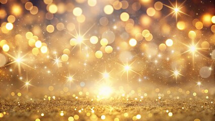 Wall Mural - Dreamy background of soft gold bokeh with glowing sparkling lights, glitter, glow, soft, gold, bokeh, shining, light