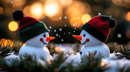 Sticker - Winter Wonderland: Two Adorable Snowmen in Knitted Hats