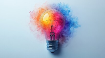 Poster - Multicolored light bulb with vibrant watercolor splash, creative concept