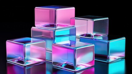 Poster - Captivating 3D Render of Stacked Translucent Geometric Blocks in Vibrant Colors