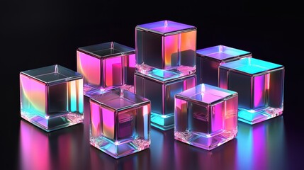 Poster - Captivating 3D Render of Stacked Translucent Geometric Shapes in Vibrant Colors