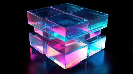 Poster - Captivating 3D Render of Stacked Translucent Geometric Blocks in Vibrant Colors