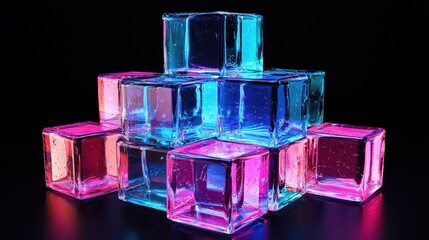 Poster - Captivating 3D Render of Stacked Translucent Geometric Blocks in Vibrant Colors