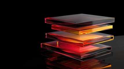 Poster - Captivating 3D Render of Stacked Translucent Geometric Shapes with Vivid Colors and Light Effects
