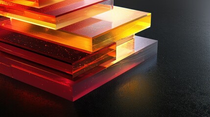 Poster - Captivating 3D Render of Stacked Translucent Geometric Shapes in Vibrant Colors