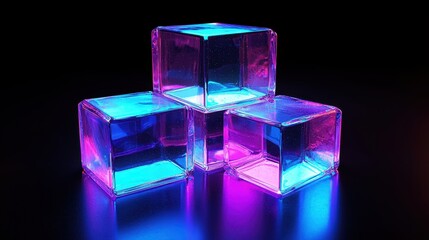 Poster - Captivating 3D Render of Stacked Translucent Geometric Cubes with Vibrant Lighting Effects