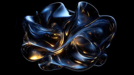 Poster - Visually Striking 3D Abstract Artwork with Fluid and Shimmering Elements in Dark Background