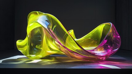 Poster - Dynamic and Shimmering Curves of Transparent Glossy Material Displaying Artistic Fluidity