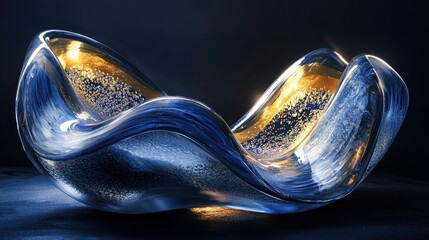 Poster - Elegant Dynamic Curves of Transparent Glossy Material in Stunning Light Display