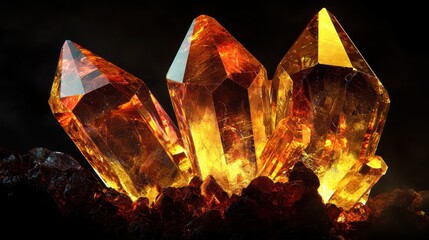 Poster - Floating Crystalline Shapes with Sharp Edges in Radiant Amber and Golden Hues