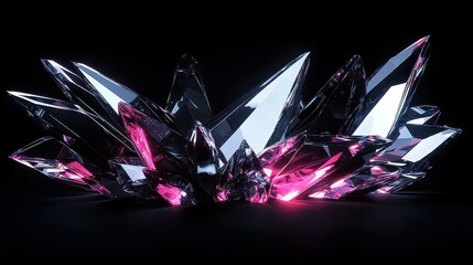 Poster - Floating Crystalline Shapes with Sharp Edges on Dark Background Enhanced by Subtle Glow