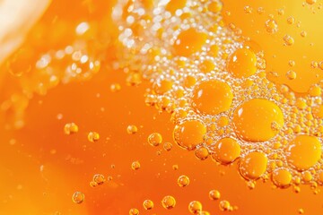 Poster - Close-up of vibrant orange bubbles rising in liquid, creating a vivid and dynamic abstract composition.