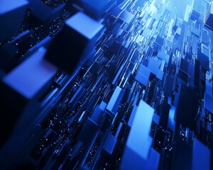 Poster - Abstract digital landscape with flowing blue geometric shapes, conveying a sense of depth and technology.
