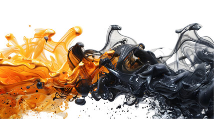 Aufkleber - Black, Orange, Golden liquid colour mixed isolated on a transparent background