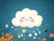 © LAILY - Happy cloud raining colorful shapes and flowers.