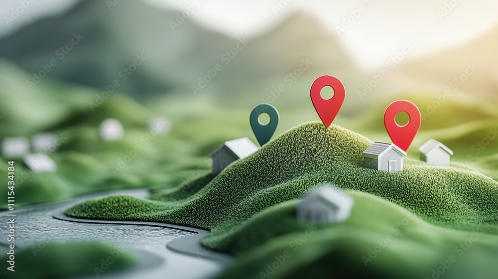 A set of colorful 3D map pins with different shapes and designs ...