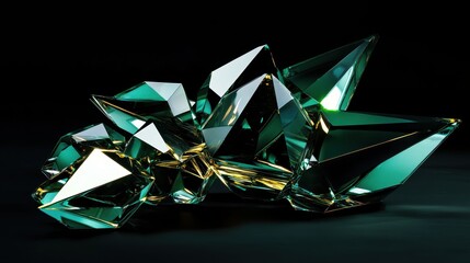 Poster - Floating Crystalline Shapes with Sharp Edges Against Dark Background