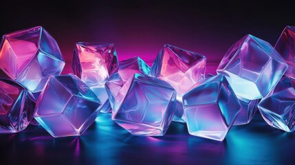 Poster - Intricate Arrangement of Hexagonal and Diamond-Shaped Gems with Vibrant Neon Highlights