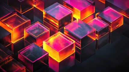Poster - Intricate Arrangement of Hexagonal and Diamond-shaped Blocks with Vibrant Colors and Reflections