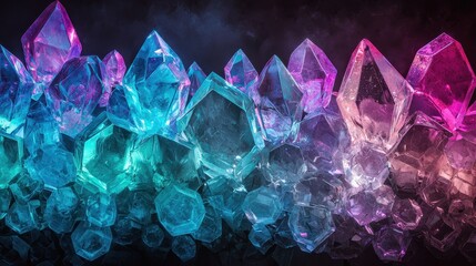 Poster - Intricate Arrangement of Hexagonal and Diamond-Shaped Crystals in Vibrant Colors and Patterns