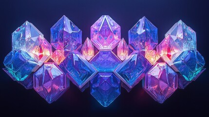 Poster - Intricate Arrangement of Hexagonal and Diamond Shapes with Vibrant Lighting Effects