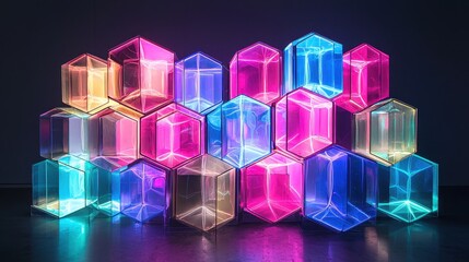 Poster - Intricate Arrangement of Colorful Hexagonal and Diamond Shaped Light Structures on Display