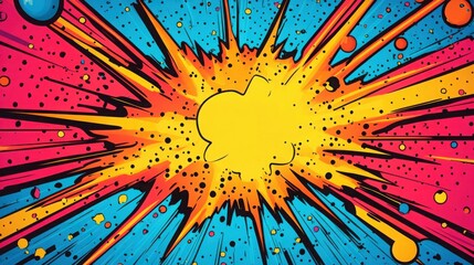 Wall Mural - Lightning flash on abstract colorful background. Comic style, pop art, halftone