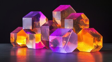 Poster - Intricate Arrangement of Hexagonal Diamond Shaped Elements with Colorful Lighting Effects