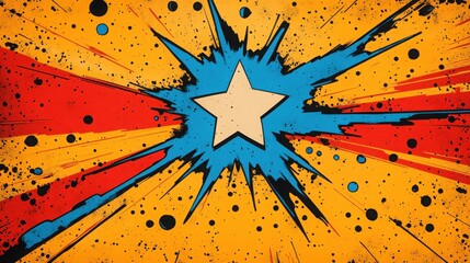 Wall Mural - Vibrant comic book pop art featuring dynamic lightning and explosions in neon colors with a playful starry background
