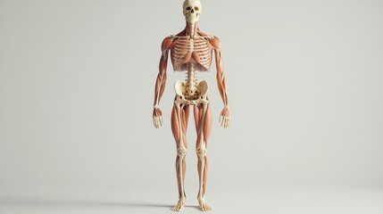 Poster - A meticulously crafted representation of a human skeleton highlighting muscle groups and bone structure for educational purposes. The lifelike details allow for realistic anatomy studies