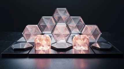 Poster - Intricate Arrangement of Hexagonal and Diamond-Shaped Structures with Soft Lighting Effects
