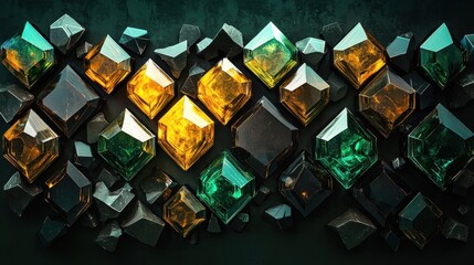 Poster - Intricate Arrangement of Hexagonal and Diamond Shapes in Vibrant Colors and Unique Textures