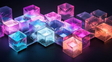 Poster - Intricate Arrangement of Hexagonal and Diamond Shaped Elements with Colorful Lighting Effects