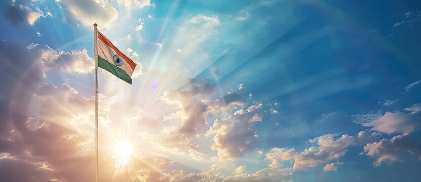 create an indian flag background with blue sky background