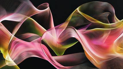Poster - Intricate Overlapping Loops of Translucent Material in Vibrant Colors Against a Dark Background