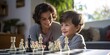© Nadejda - A boy plays chess with his mother. Generative AI.