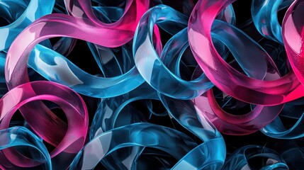 Poster - Intricate Overlapping Loops of Translucent Material in Eye-Catching Pink and Blue Synthesis