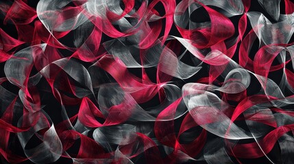 Poster - Intricate Overlapping Loops of Translucent Material in Red and White Abstract Design
