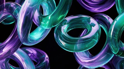 Poster - Intricate Overlapping Loops of Translucent Material in Purple and Green Shades