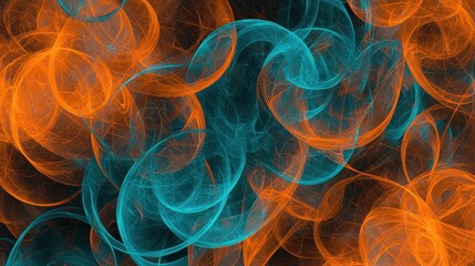 Poster - Intricate Overlapping Loops of Translucent Material in Vibrant Orange and Blue Shades