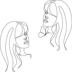 Wall Mural - Abstract face of a woman, line drawing. Portrait. Vector illustration