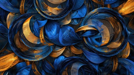Poster - Intricate Overlapping Loops of Translucent Material in Shades of Blue and Gold