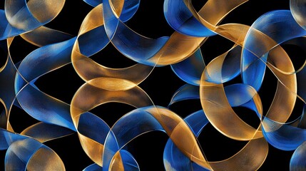 Poster - Intricate Overlapping Loops of Translucent Material with Beautiful Blue and Gold Hues